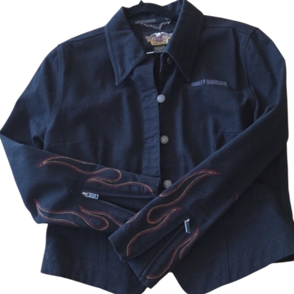 Harley-Davidson Black Women’s Jacket with Flame Cuff  and Back Detail - Picture 6 of 8